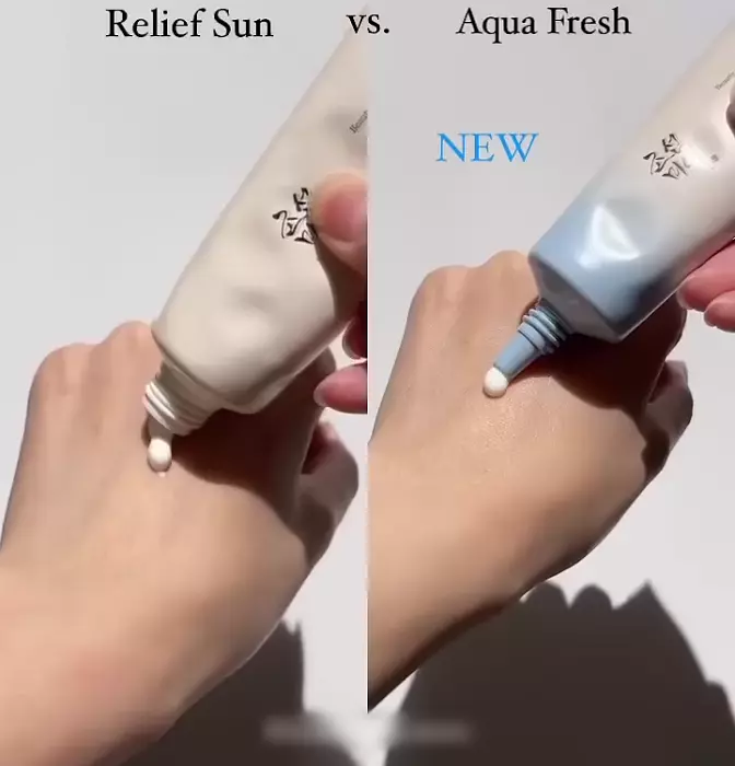Порівняння текстур сонцезахисних кремів Beauty Of Joseon Relief Sun SPF 50+ PA++++