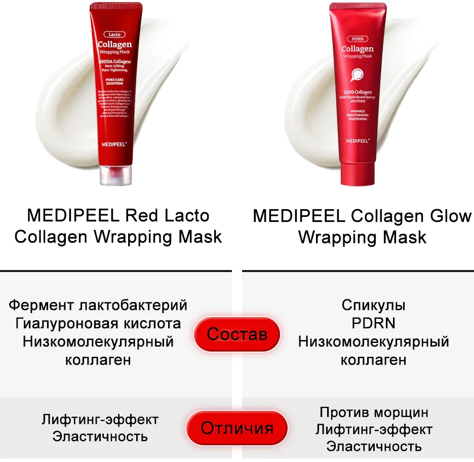 Отличия масок-пленок Medi peel Collagen Wrapping Mask